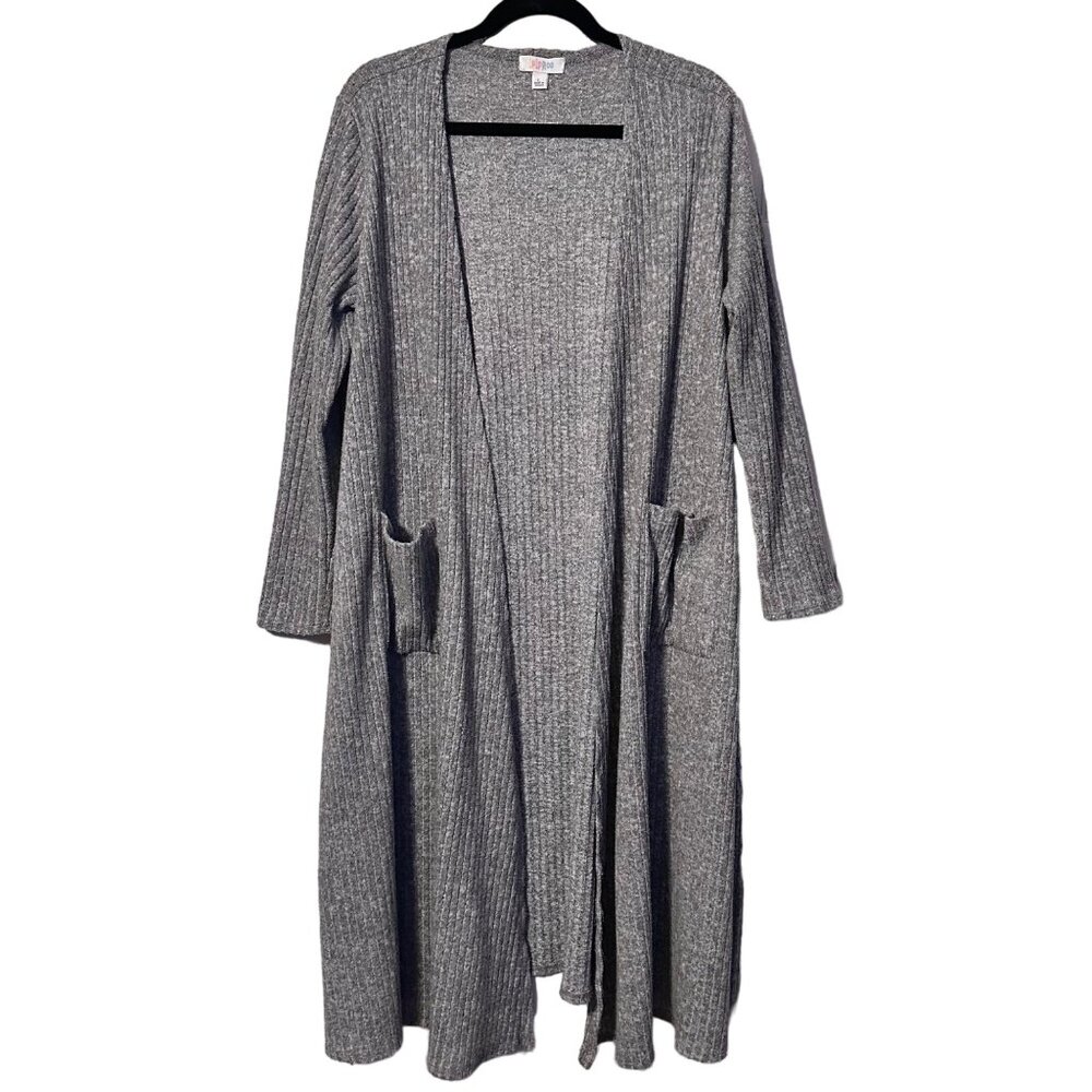 LuLaRoe Long Gray  Ribbed Open Front Cardigan With Pockets Size Large